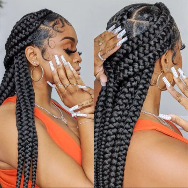 Jumbo Box Braids Half-Up Half-Down