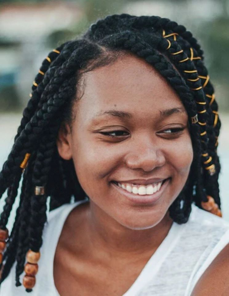 Side-part Jumbo Box Braids With Wooden Beads