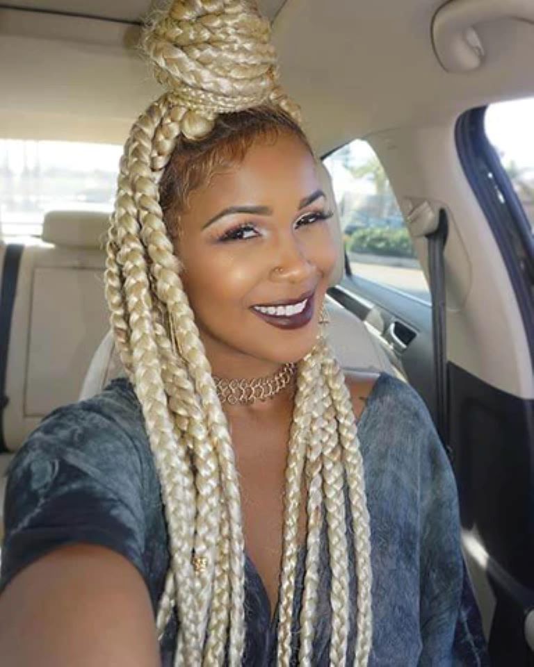 Blonde Large Box Braids Half Up Updo