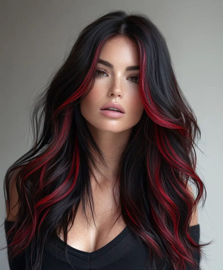 Black Hair Bold Crimson Accent