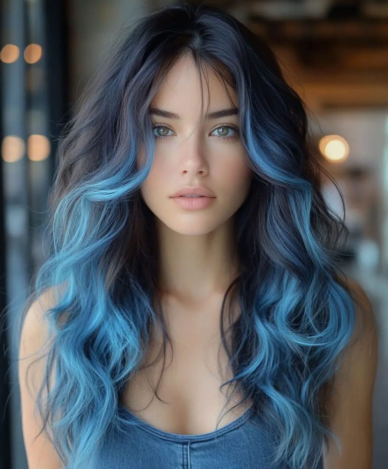 Black Hair Icy Blue Streaks